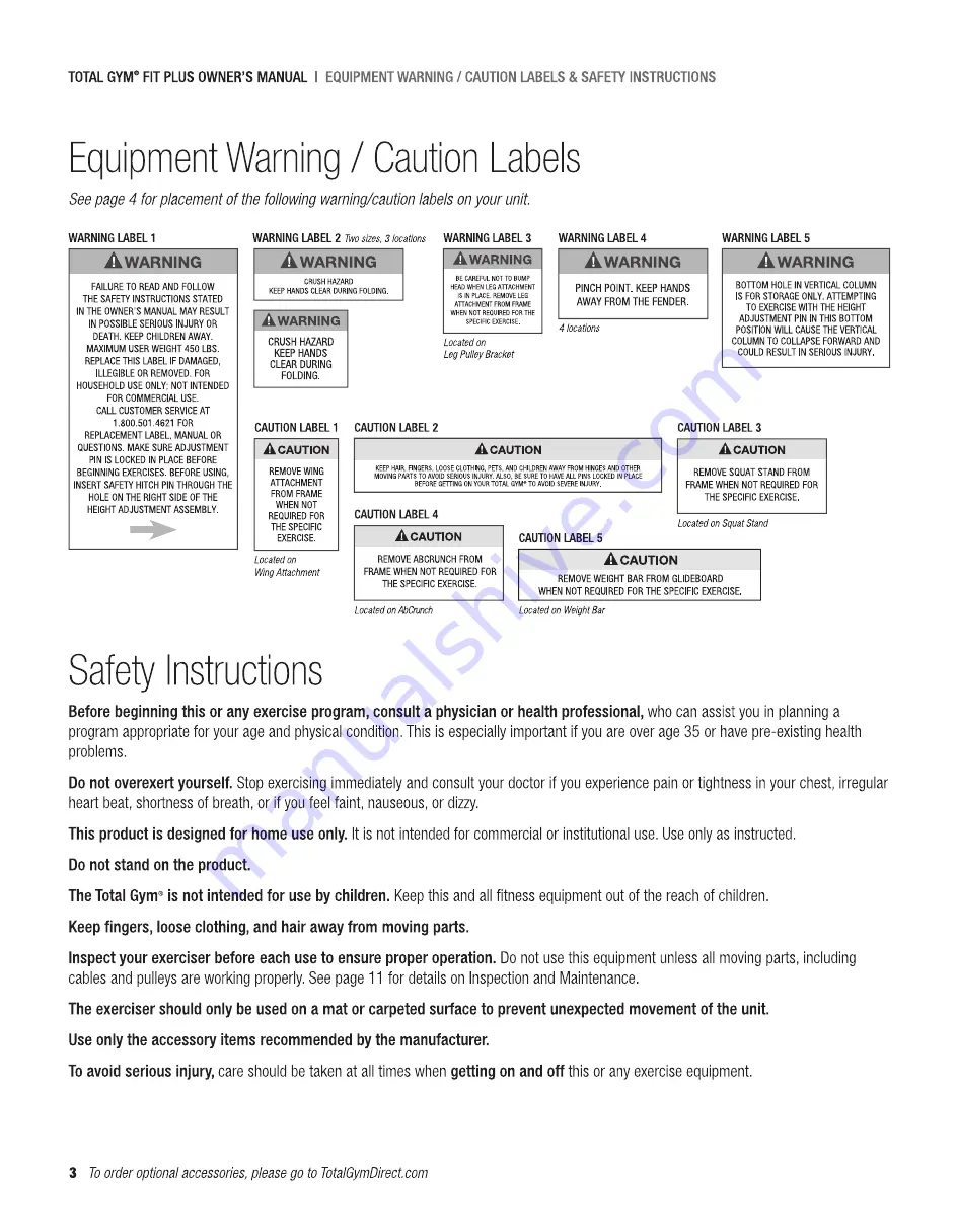 Total Gym FIT PLUS Owner'S Manual Download Page 2