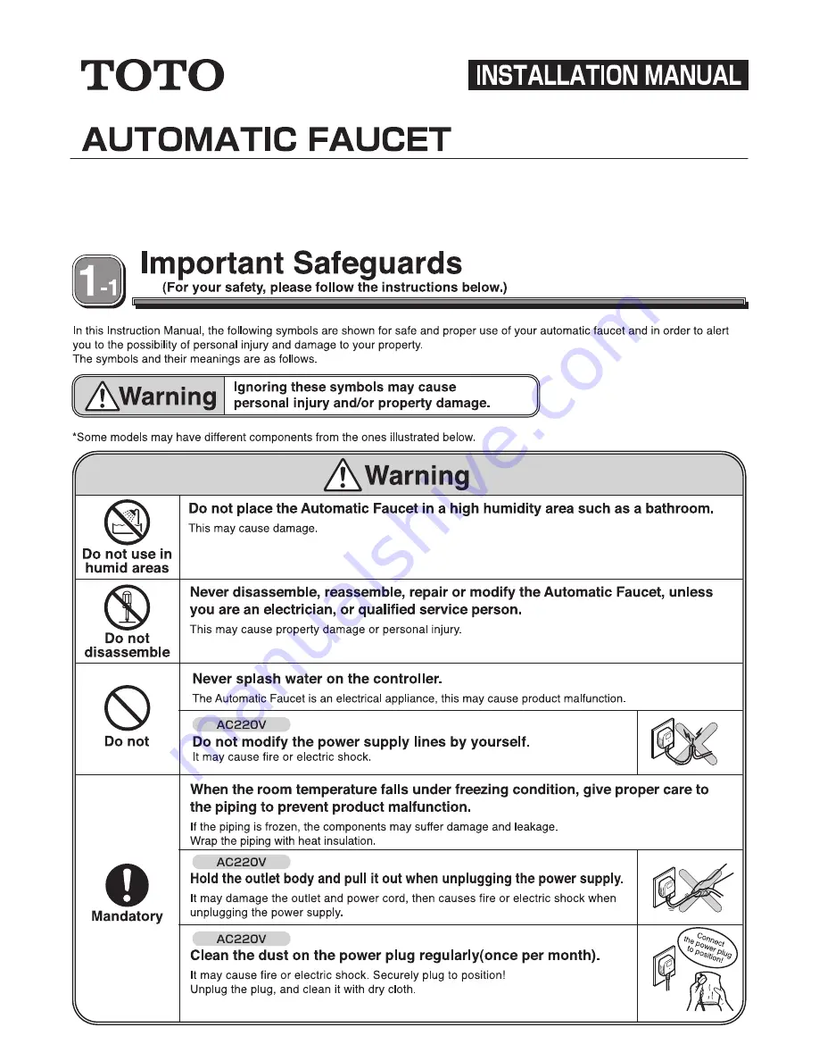 Toto TTLA101 Installation Manual Download Page 1