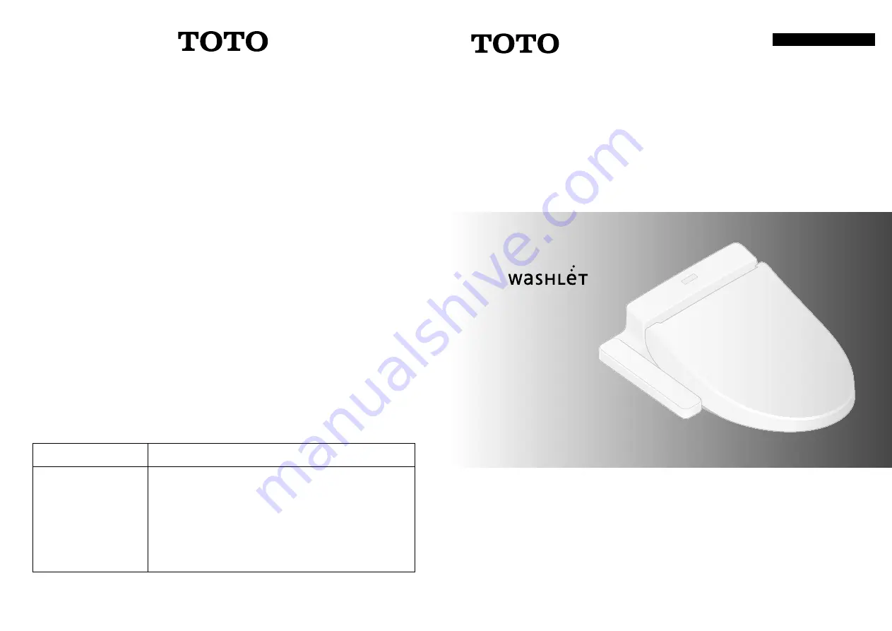 Toto WASHLET TCF6632C3GV1 Instruction Manual Download Page 1