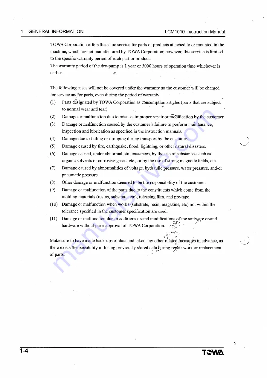 TOWA LCM1010 Operation Manual Download Page 13