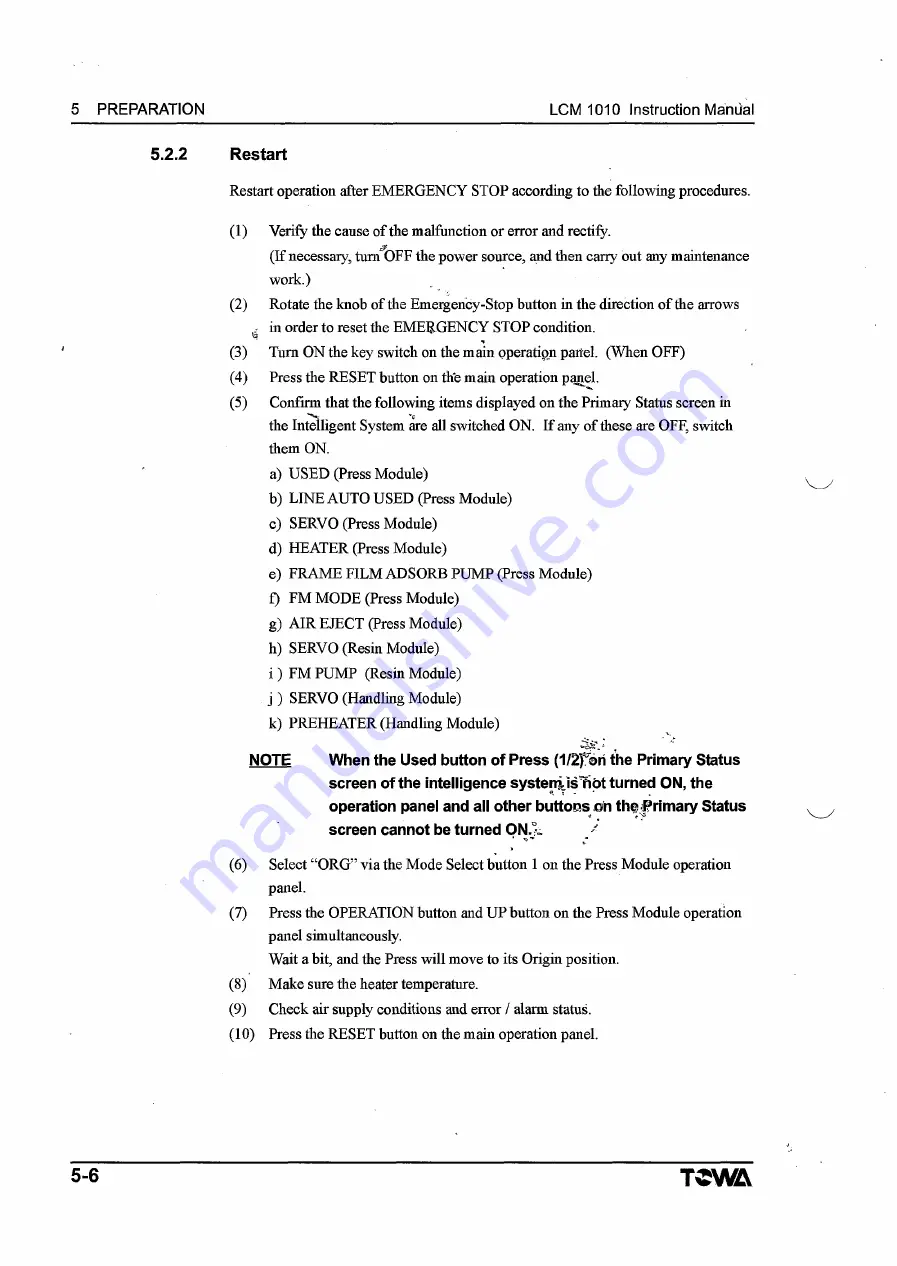 TOWA LCM1010 Operation Manual Download Page 87