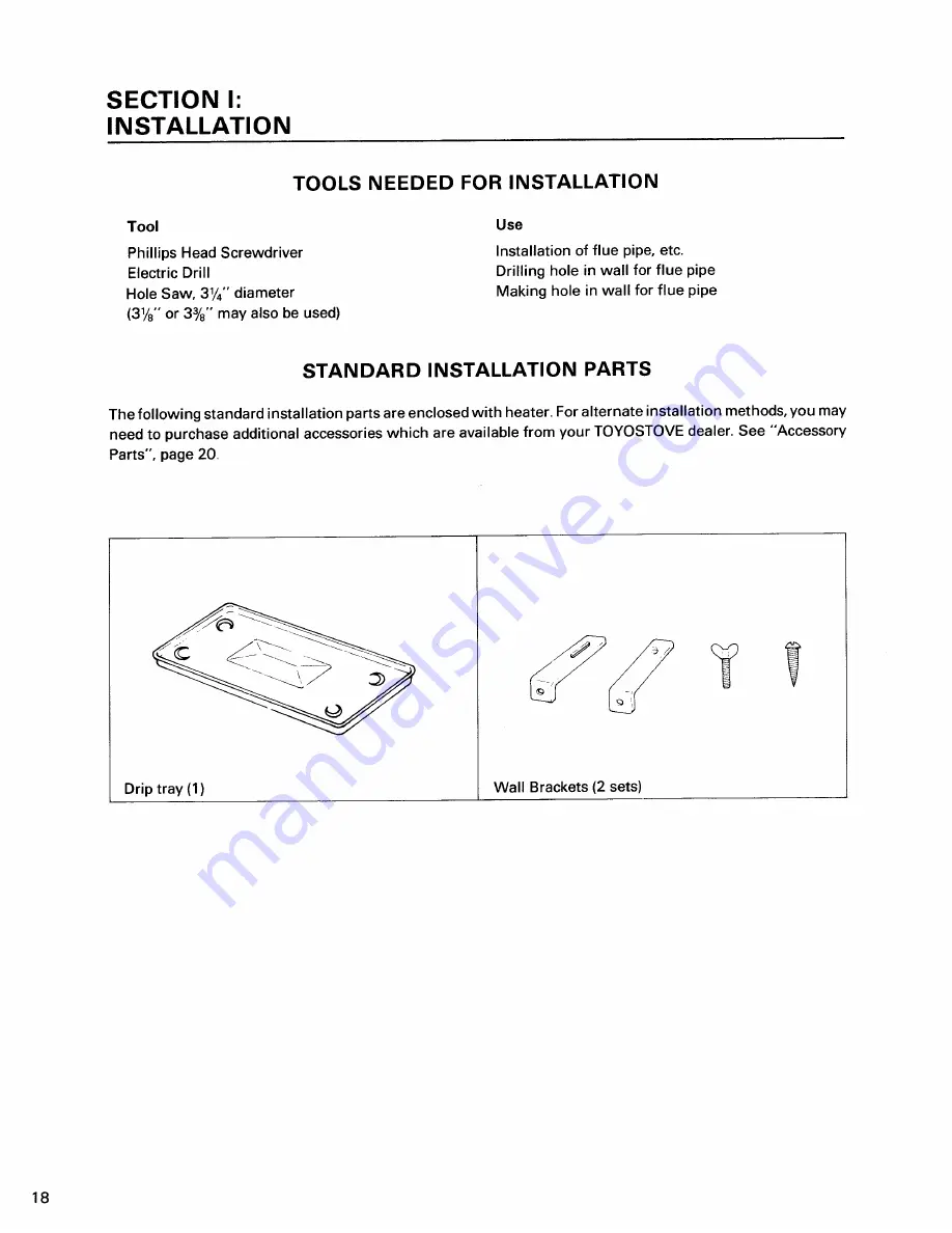 Toyostove FF-50 Instalation And Operation Instructions Download Page 18