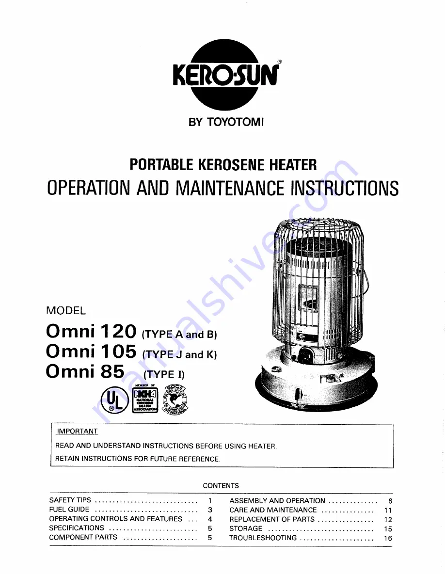 Toyotomi Kero-Sun Omni 105 Type L Operation And Maintenance Instructions Download Page 1