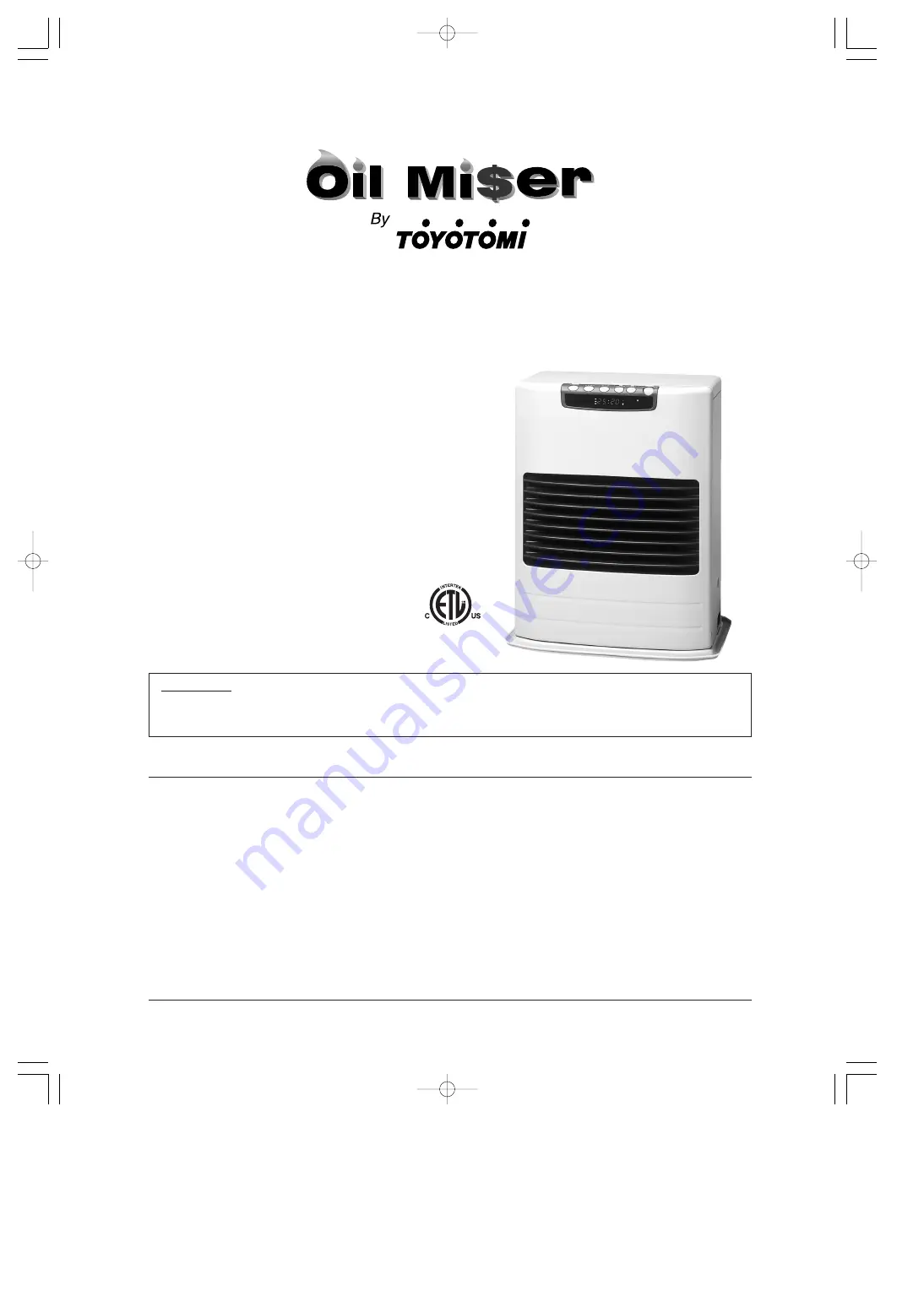 Toyotomi Oil Miser 23 Installation And Operation Instructions Manual Download Page 1