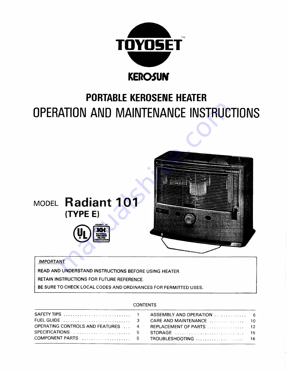 Toyotomi Radiant 101 Скачать руководство пользователя страница 1