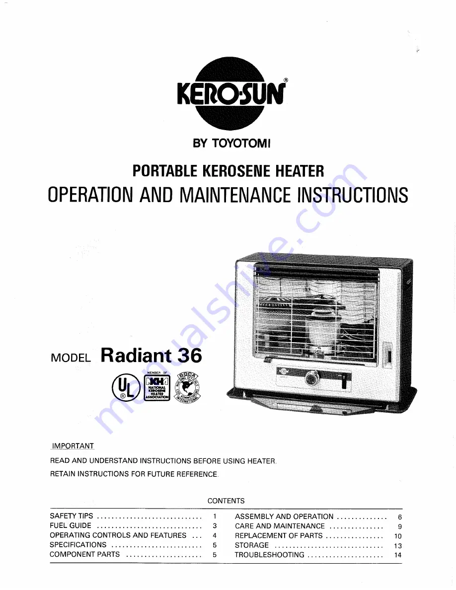 Toyotomi Radiant 36 User Manual Download Page 1