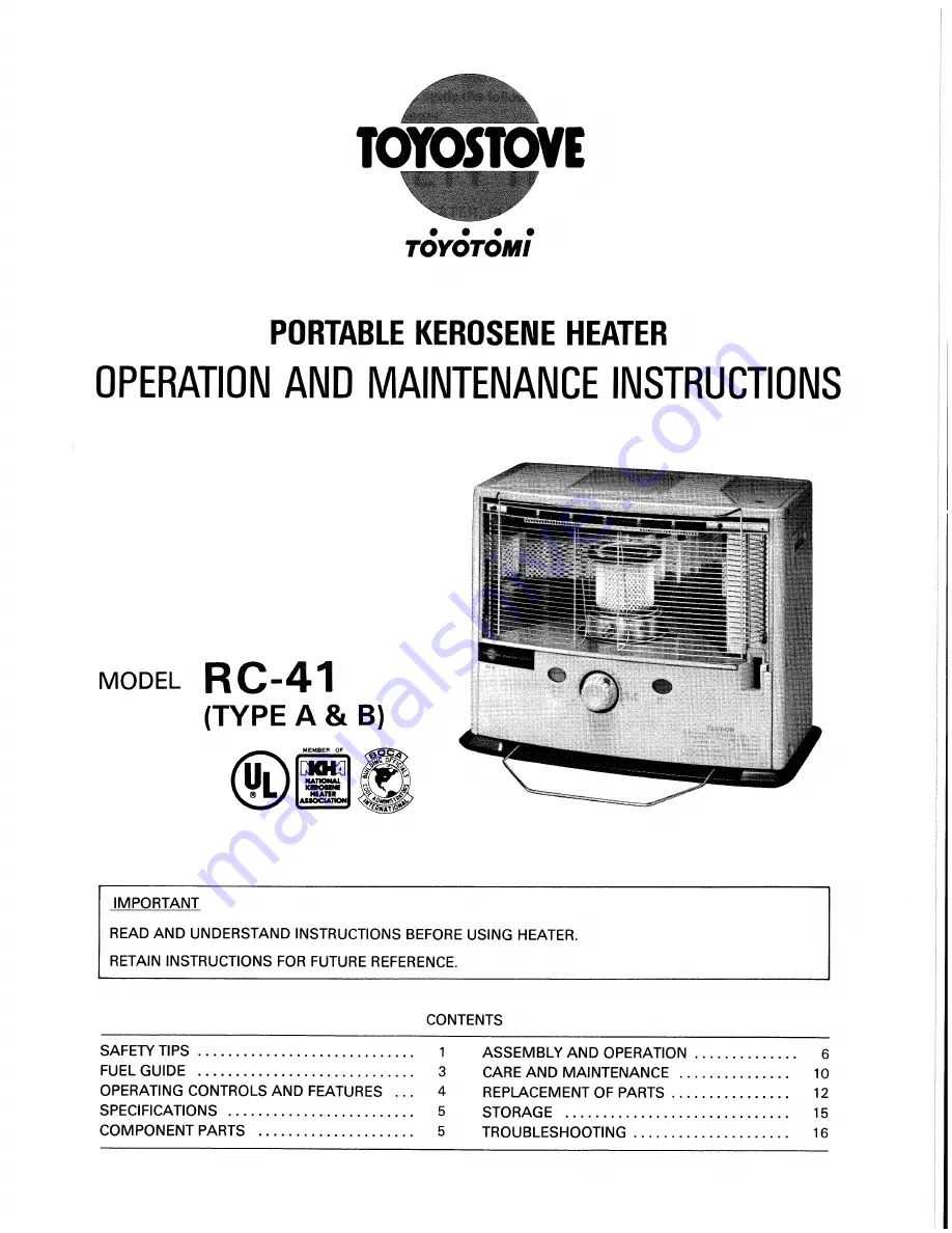 Toyotomi RC-41 Type A User Manual Download Page 1