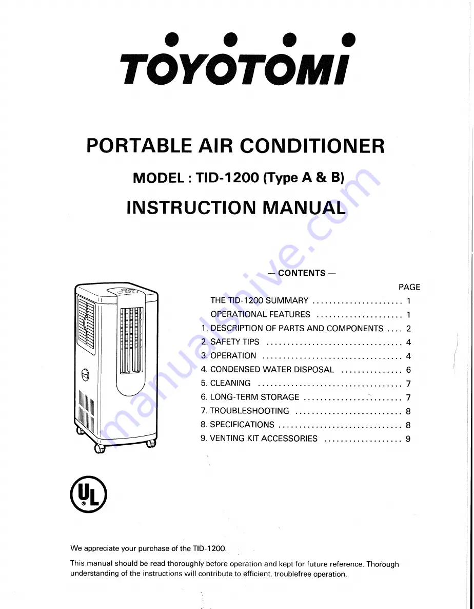 Toyotomi TID-1200 B User Manual Download Page 1