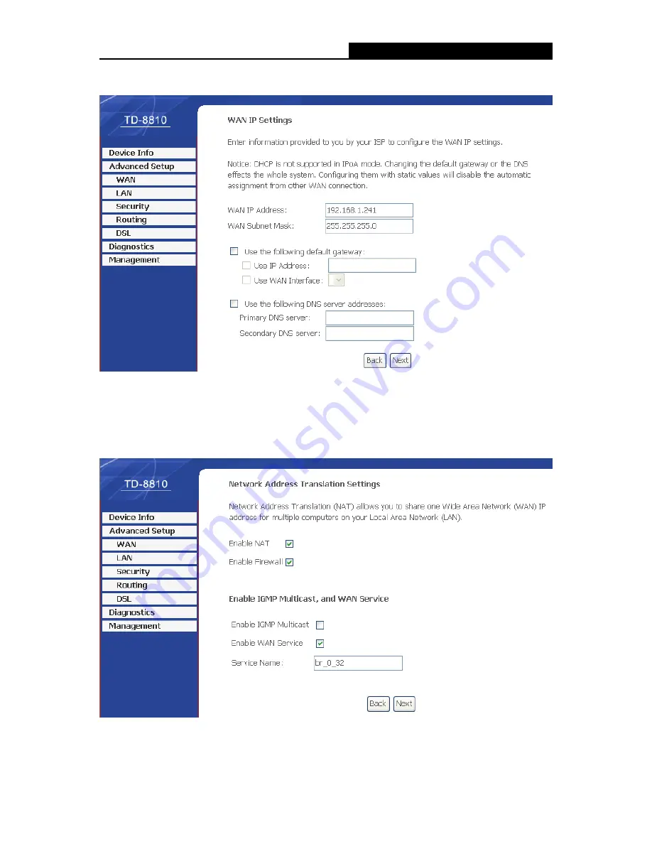 TP-Link External ADSL ROUTER TD-8810B User Manual Download Page 22