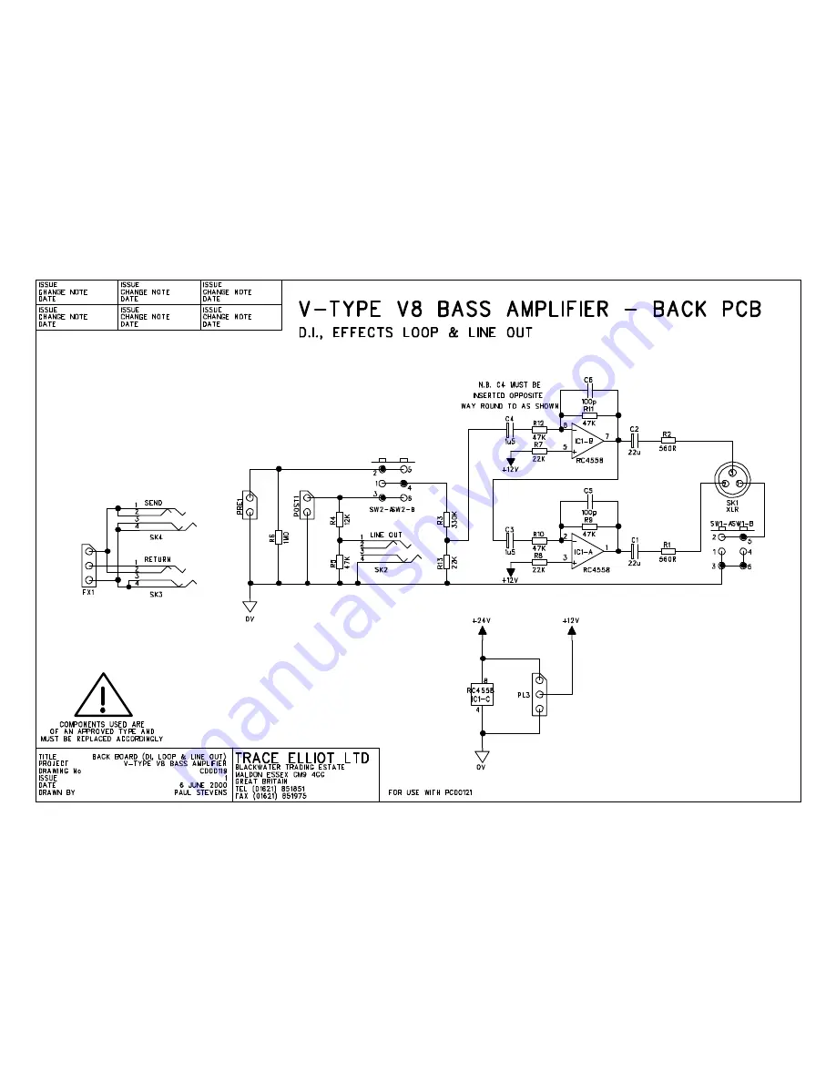 TRACE ELLIOT V-TYPE V8 Service Manual Download Page 3