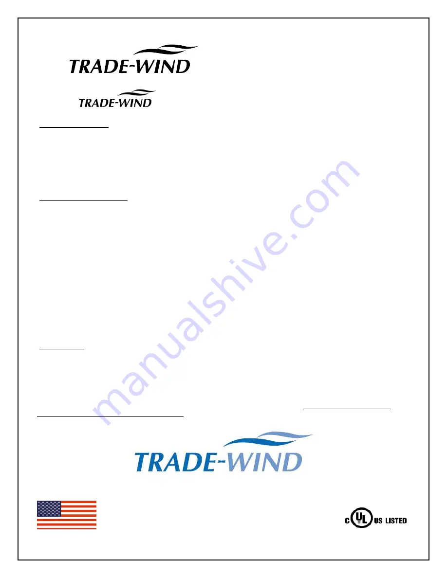 Trade-wind H3200 Series Installation Instructions & Use & Care Manual Download Page 9