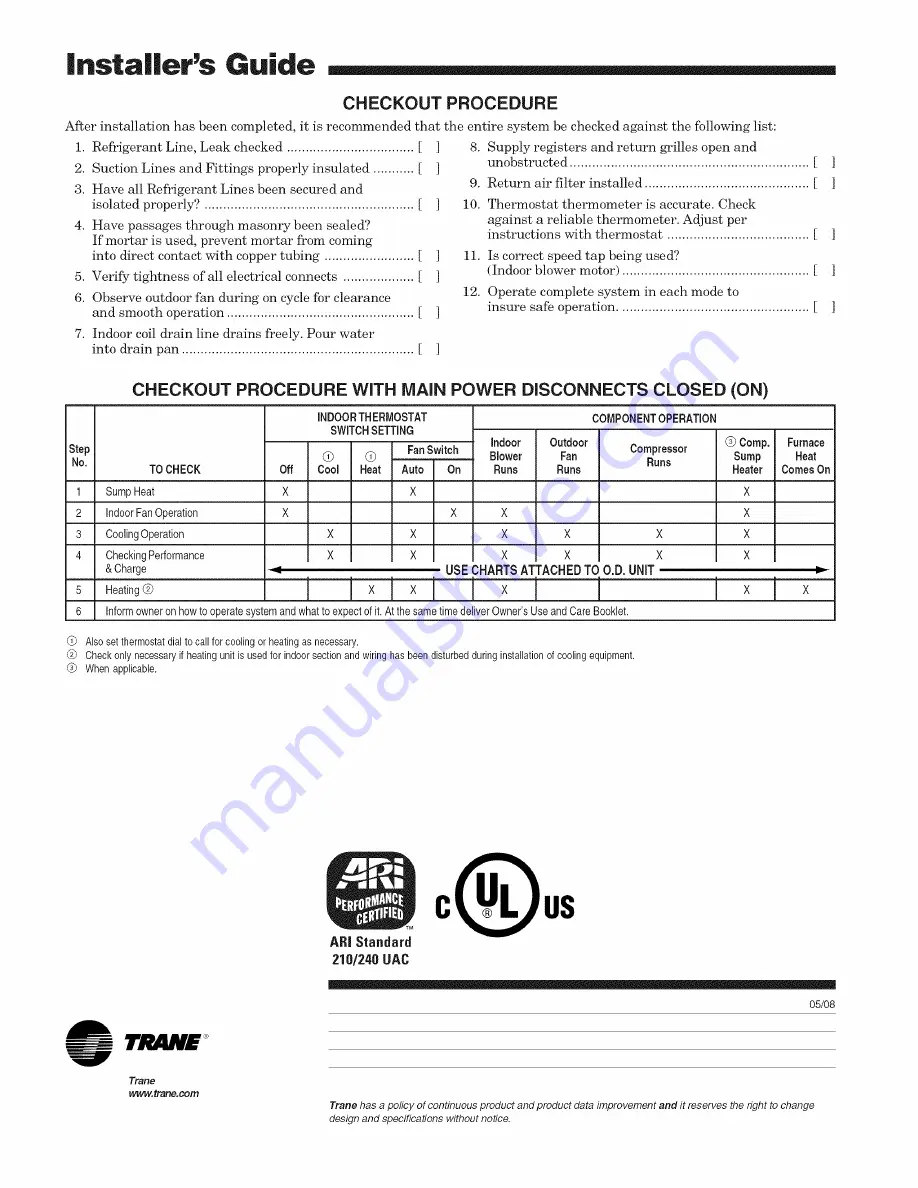 Trane 4TTR4A Series Installer'S Manual Download Page 8