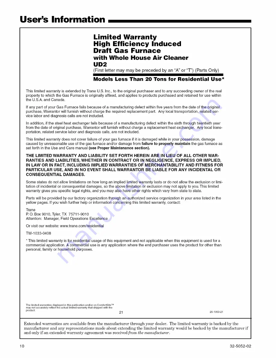 Trane ADD2B080A9362A User'S Information Manual Download Page 10