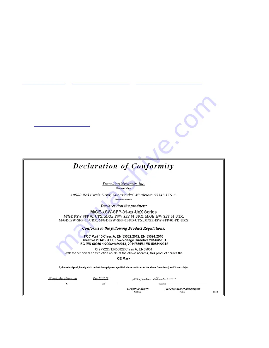 Transition Networks M/GE-ISW-SFP-01-PD-URX User Manual Download Page 20