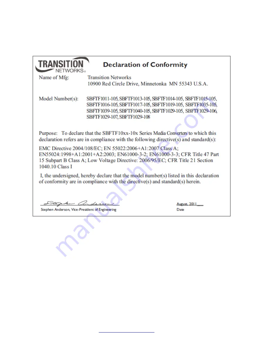 Transition Networks SBFTF10xx-1xx Скачать руководство пользователя страница 17