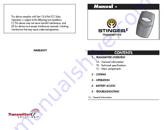 Transmitter Solutions Stinger 2 315 Скачать руководство пользователя страница 1