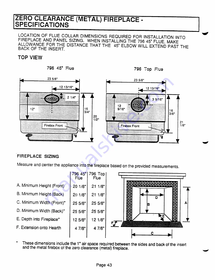 Travis Industries Avalon 796 45' flue Owner'S Manual Download Page 44