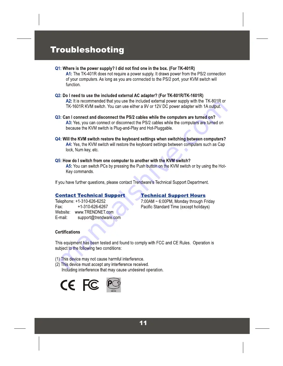 TRENDnet 401R - TK KVM Switch User Manual Download Page 13