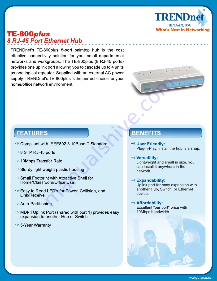 TRENDnet TE-800plus Specifications Download Page 1