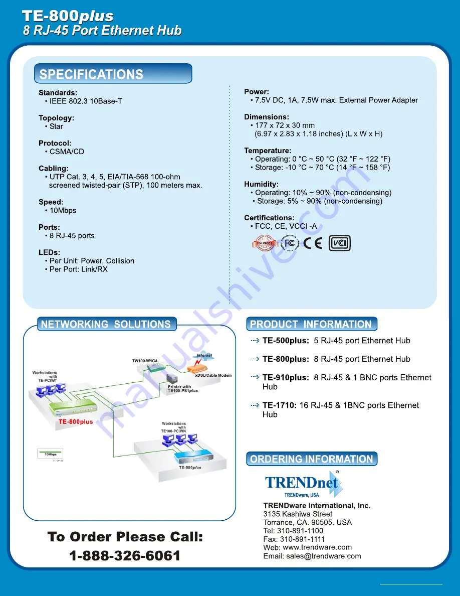 TRENDnet TE-800plus Specifications Download Page 2