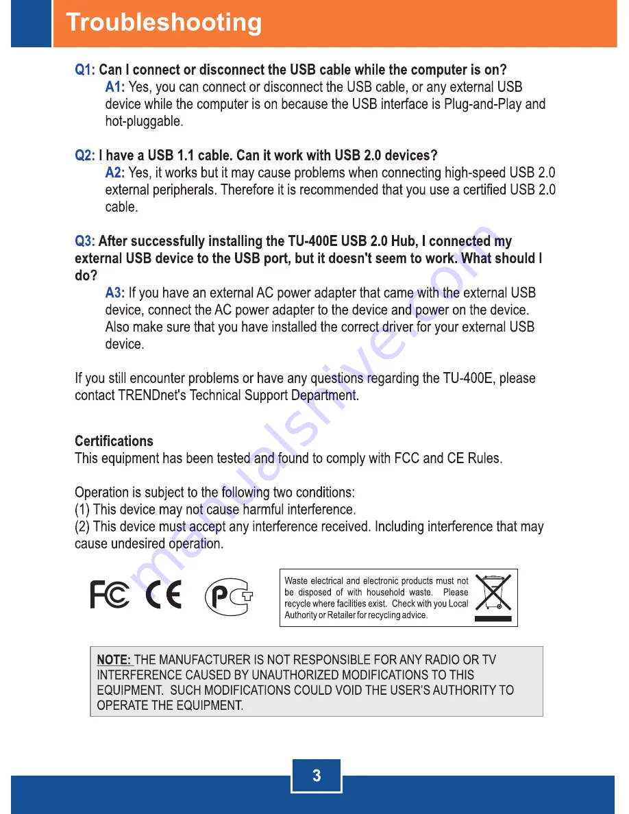 TRENDnet TU-400E (Russian) Quick Installation Manual Download Page 5