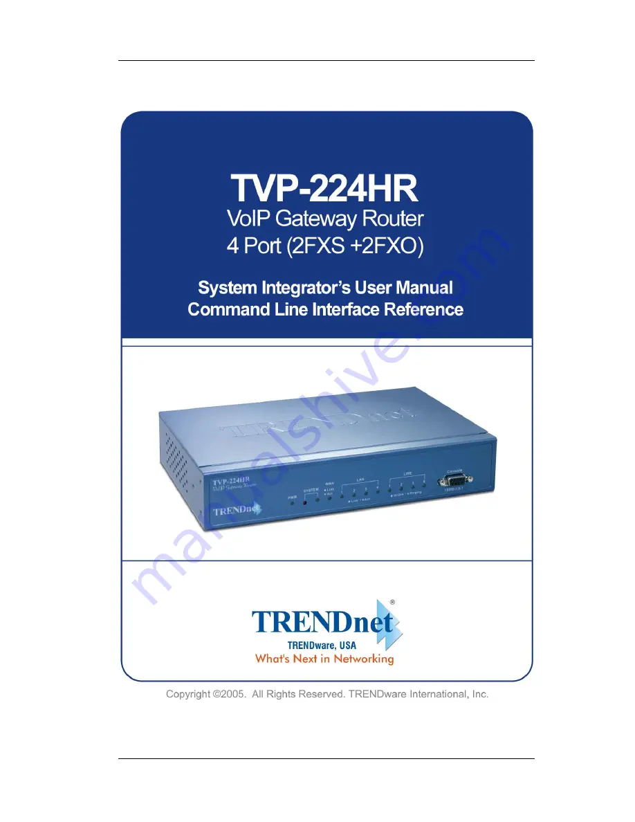 TRENDnet TVP-221H System Integrator'S User Manual Download Page 1