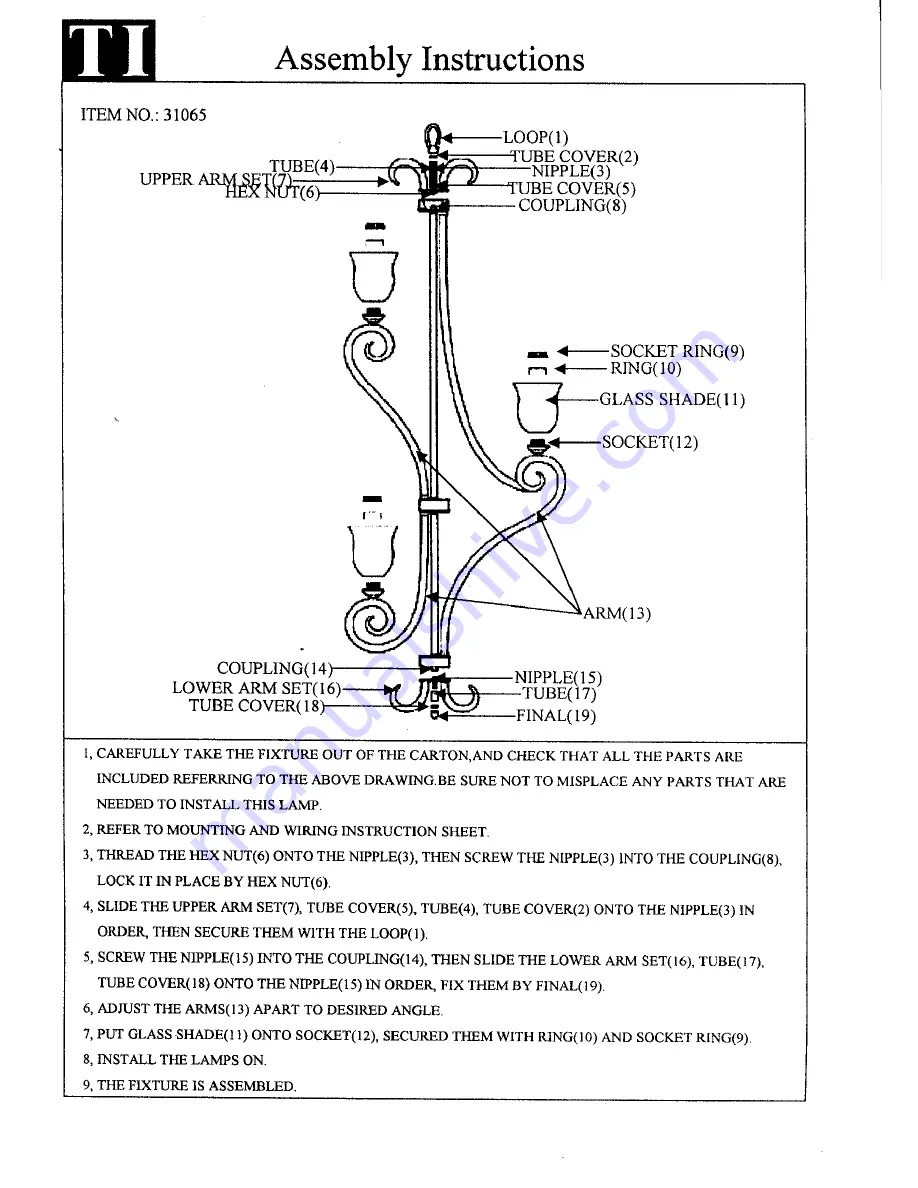 Triarch Indoor Lighting 31065 Assembly Instructions Download Page 1