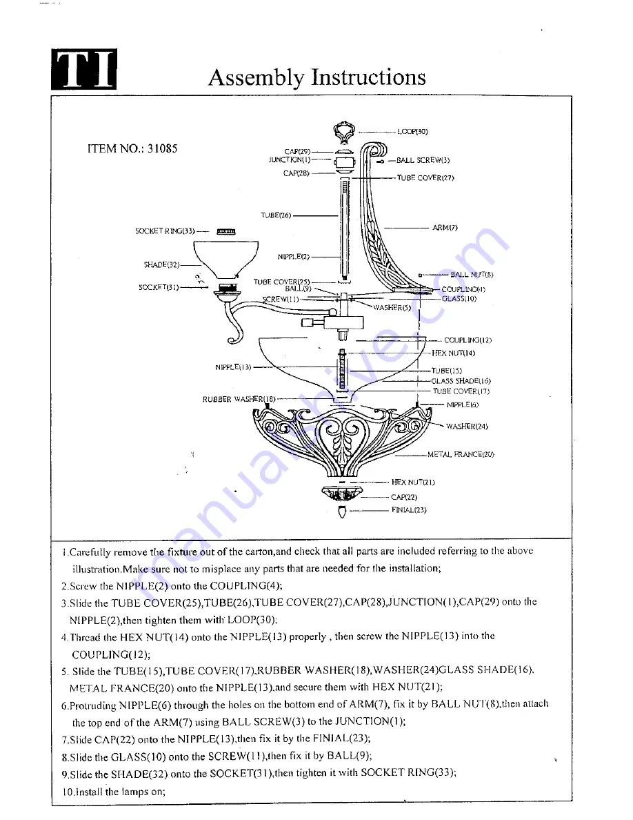 Triarch Indoor Lighting 31085 Assembly Instructions Download Page 1