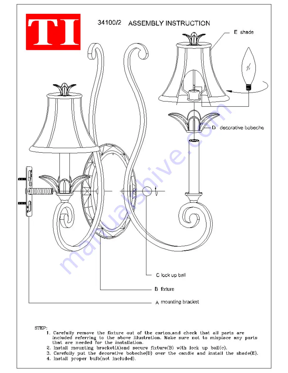 Triarch Indoor Lighting 34100/2 Assembly Instructions Download Page 1