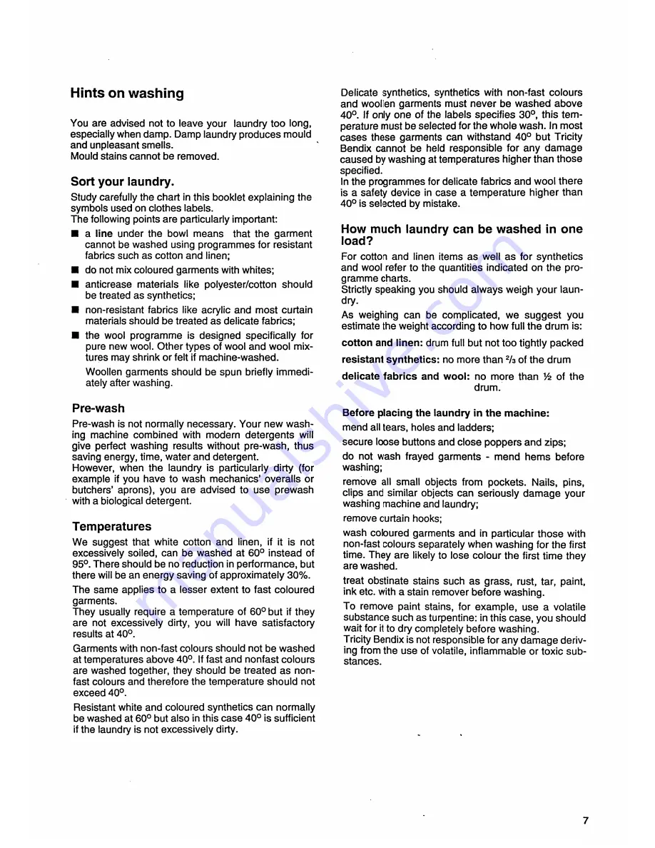 Tricity Bendix Autowasher 1200 Operating And Installation Instructions Download Page 7