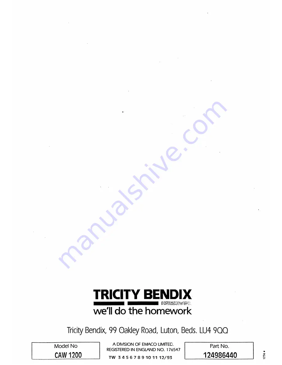 Tricity Bendix Autowasher 1200 Operating And Installation Instructions Download Page 20