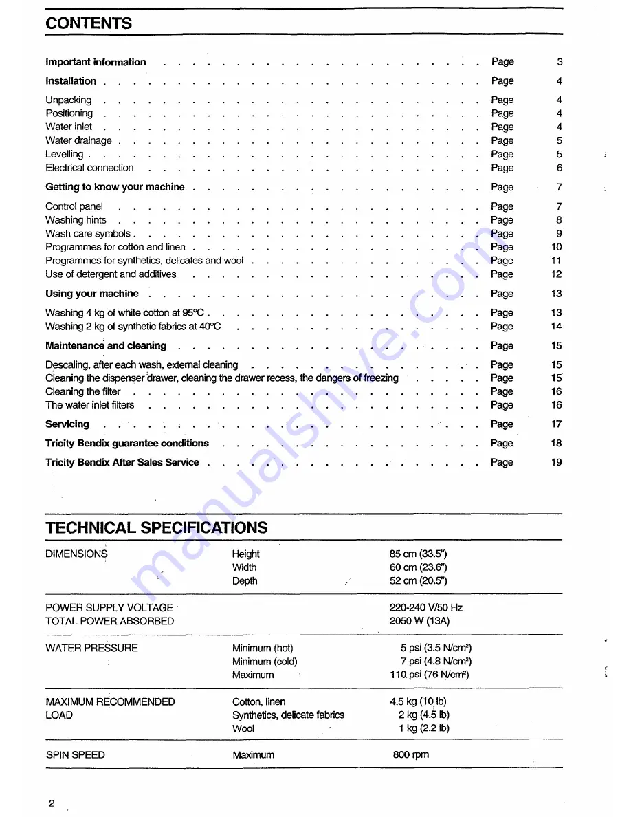 Tricity Bendix AW 405 Скачать руководство пользователя страница 2