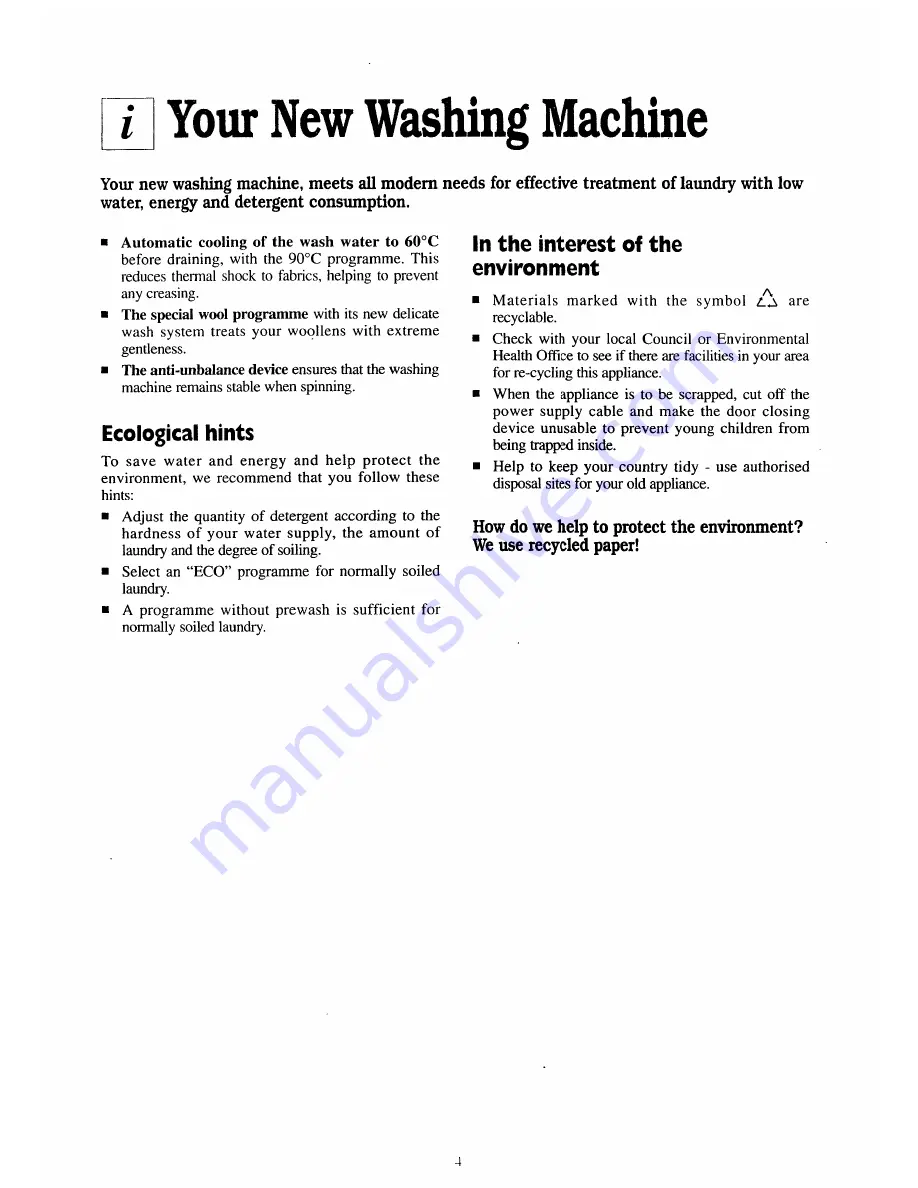 Tricity Bendix AW1053W Operating And Installation Instruction Download Page 4