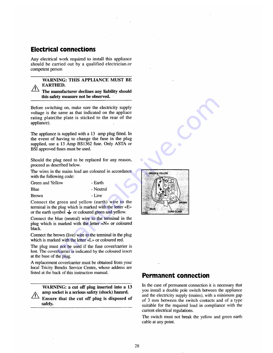 Tricity Bendix AW1053W Operating And Installation Instruction Download Page 28