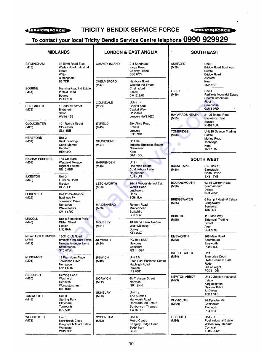 Tricity Bendix AW1053W Operating And Installation Instruction Download Page 30