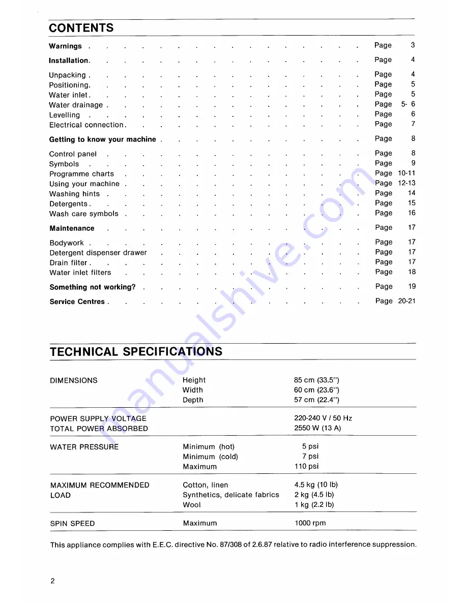 Tricity Bendix AW450 Operating And Installation Instructions Download Page 2