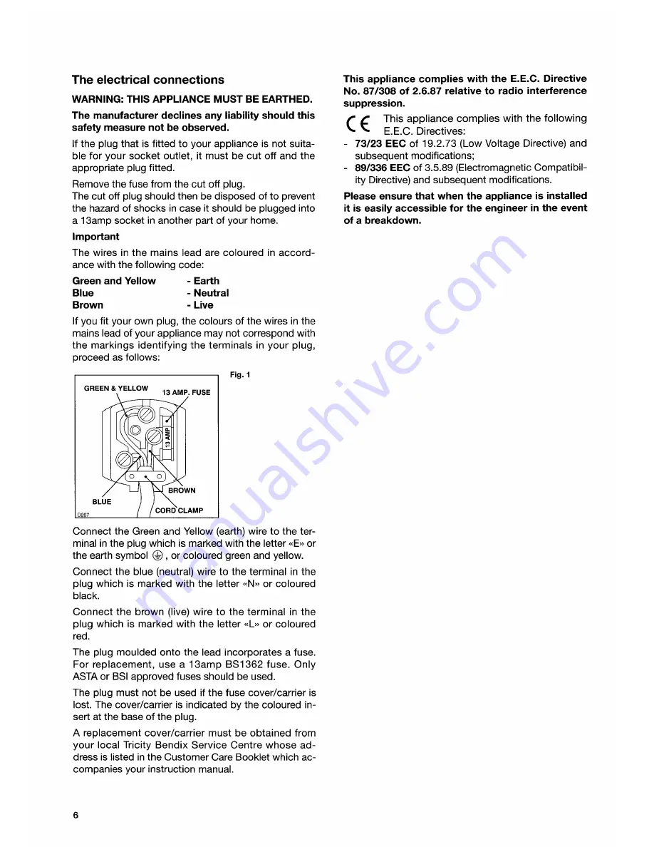 Tricity Bendix BL 493 W Operating And Installation Instructions Download Page 6