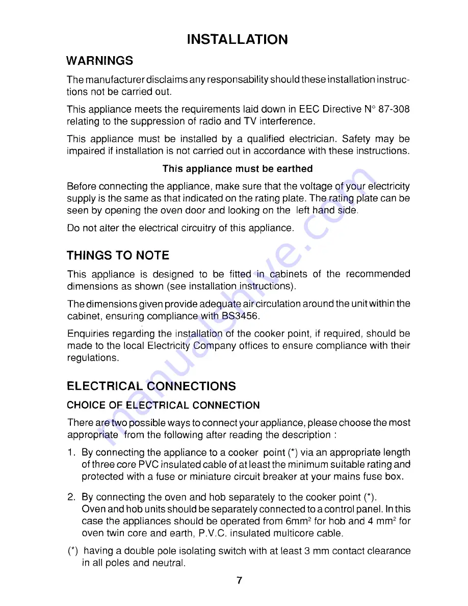 Tricity Bendix BS670 Operating And Installation Instructions Download Page 9