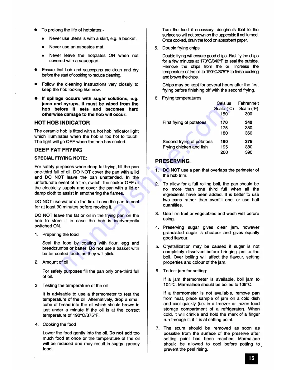 Tricity Bendix CSI 6001 Operating And Installation Instructions Download Page 15