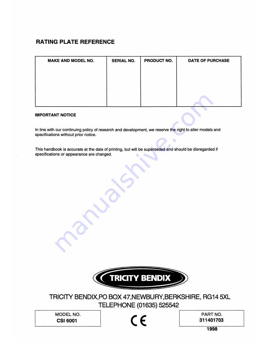 Tricity Bendix CSI 6001 Скачать руководство пользователя страница 36