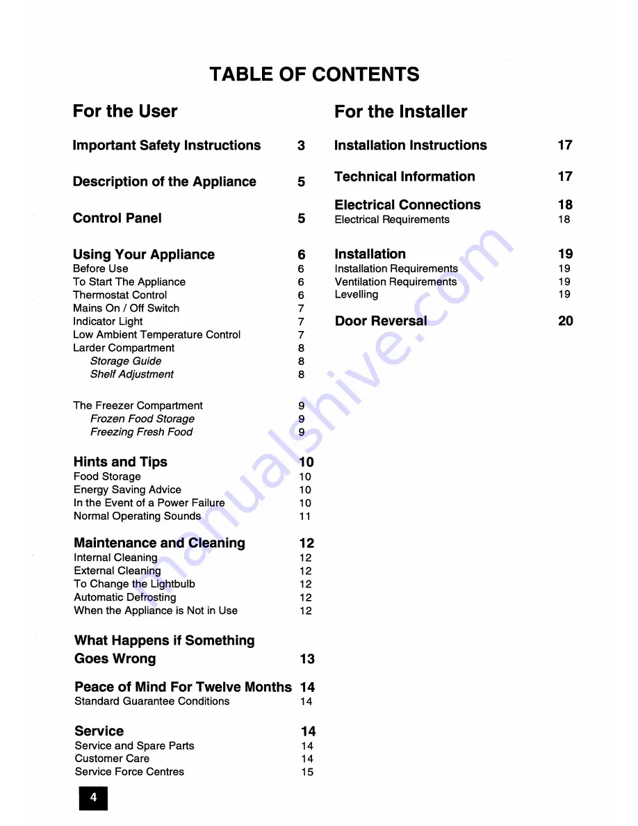 Tricity Bendix FDF107GR Installation And Instruction Manual Download Page 4