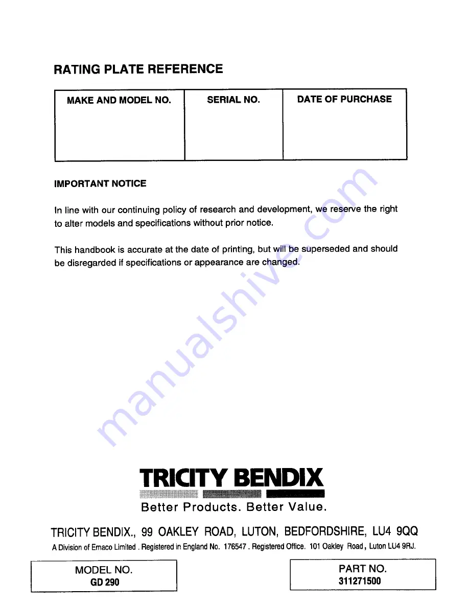 Tricity Bendix GD 290 Operating Instructions Manual Download Page 48