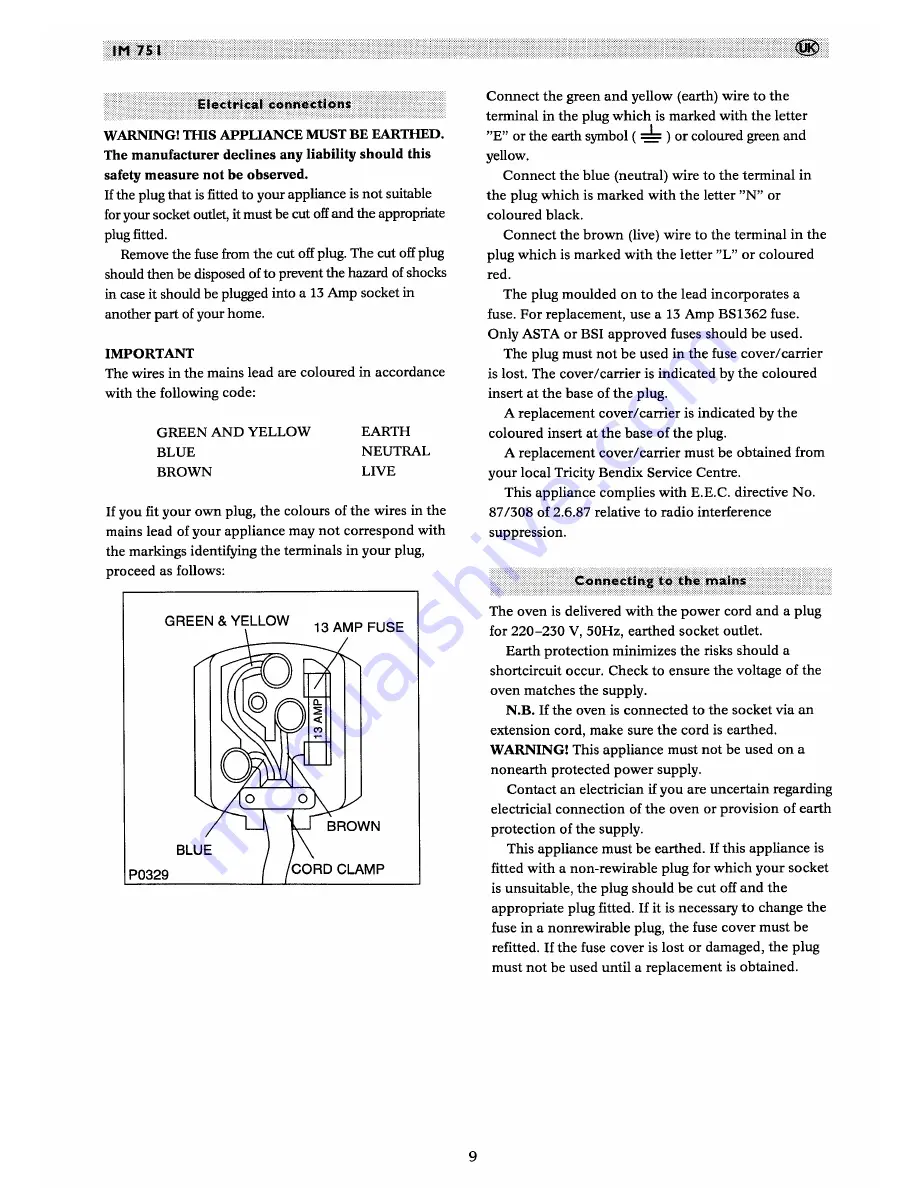 Tricity Bendix IM751 Operating And Installation Manual Download Page 9