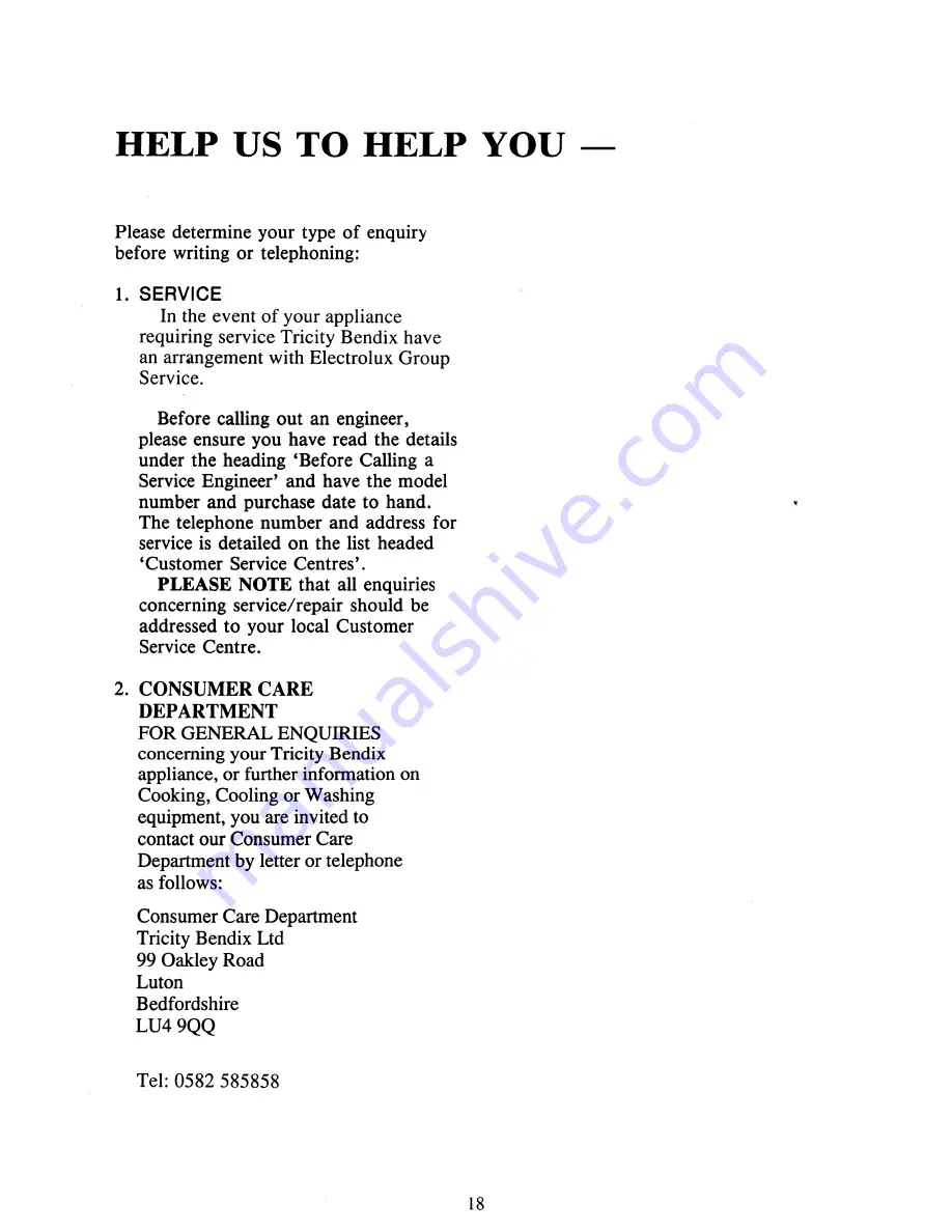 Tricity Bendix Prince 1009 Operating Instructions Manual Download Page 20