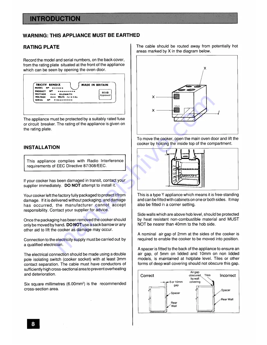 Tricity Bendix SI340 Operating And Installation Instructions Download Page 8