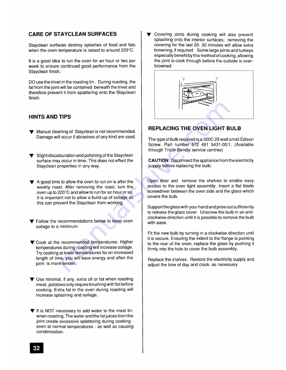 Tricity Bendix SI340 Operating And Installation Instructions Download Page 32