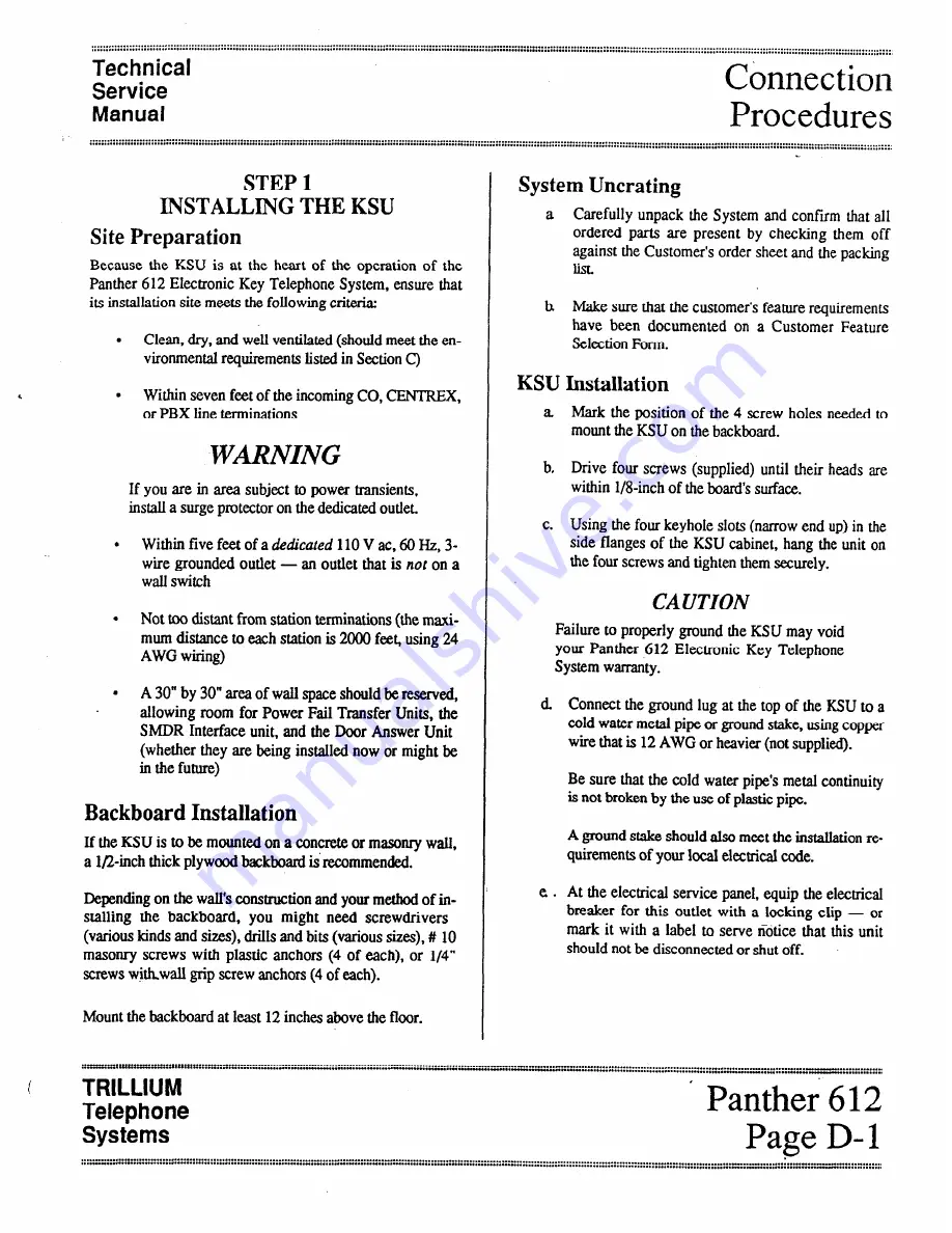 Trillium Panther 612 Technical & Service Manual Download Page 15