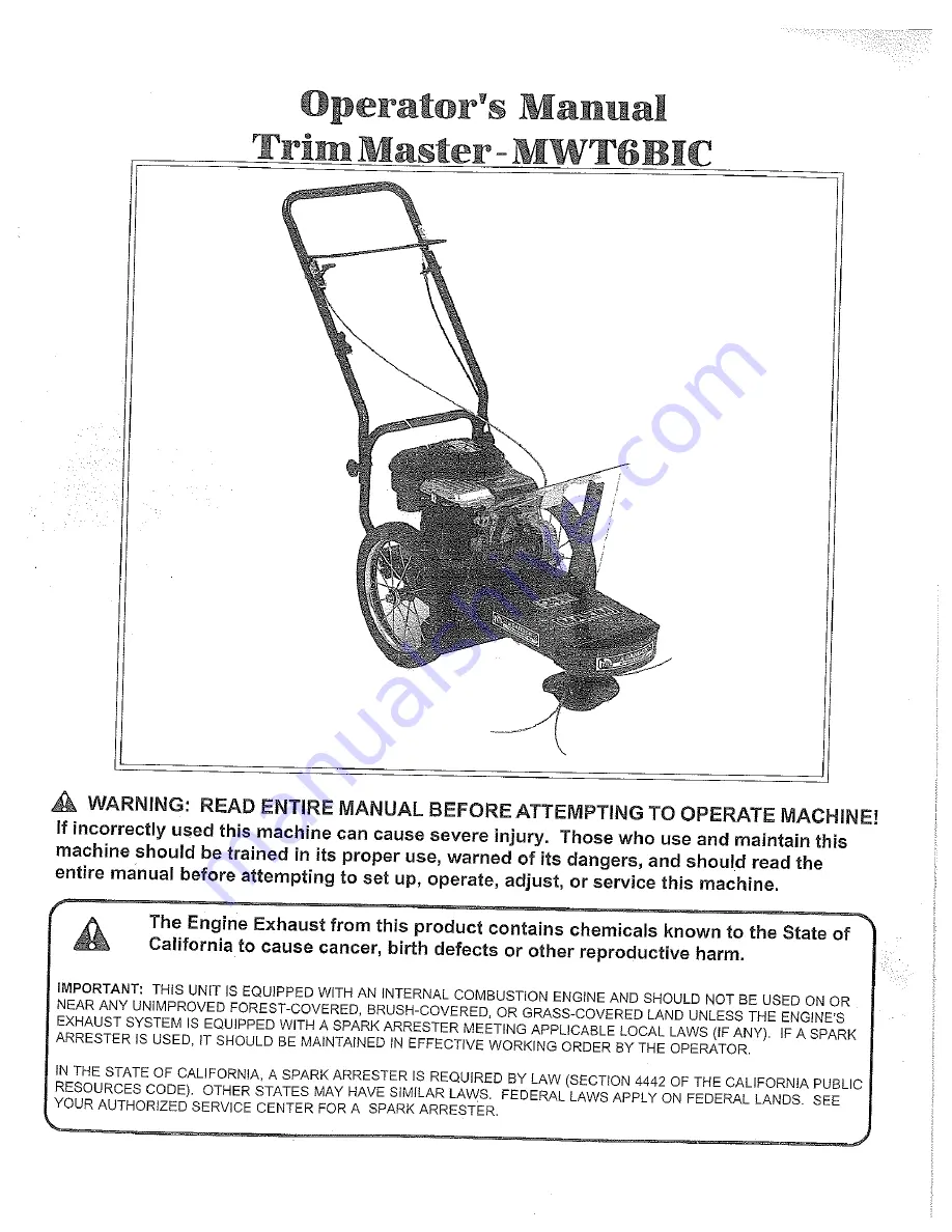 Trim Master MWT6BIC Operator'S Manual Download Page 1