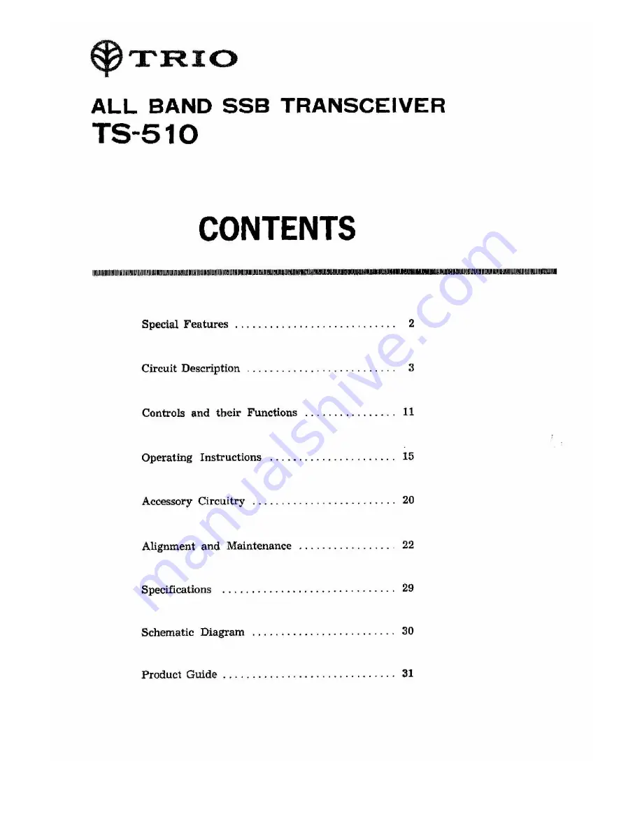 Trio TS-510 Operating Manual Download Page 2