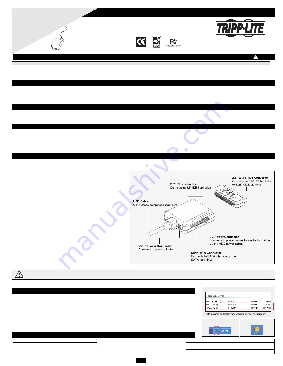 Tripp Lite USB 2.0 to SATA/IDE Combo Adapter U238-000 USB Скачать руководство пользователя страница 1